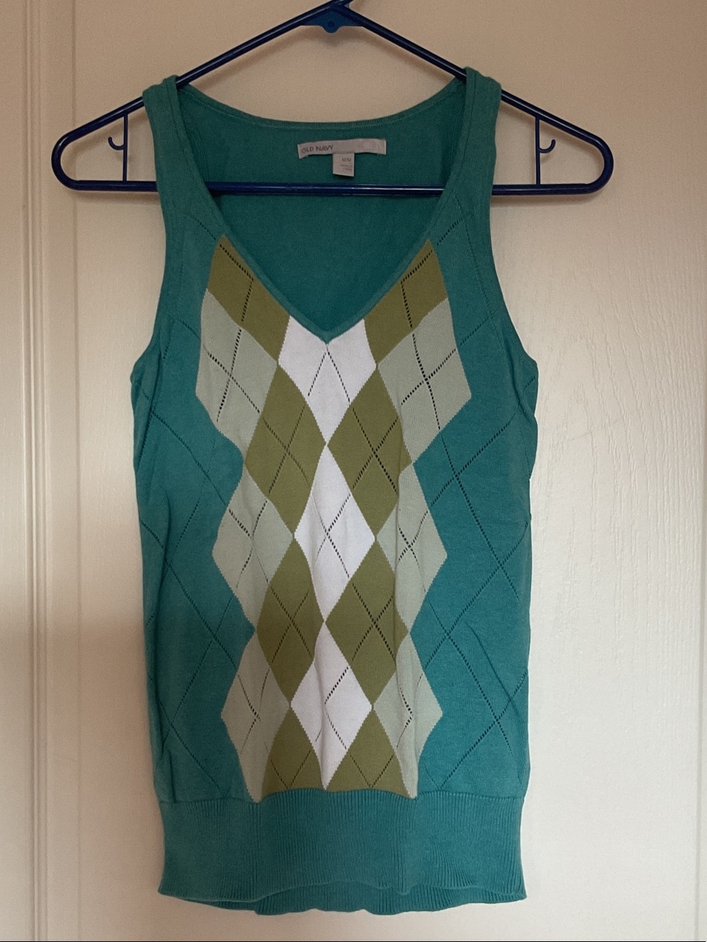 Old Navy Teal Argyle V-Neck Tank